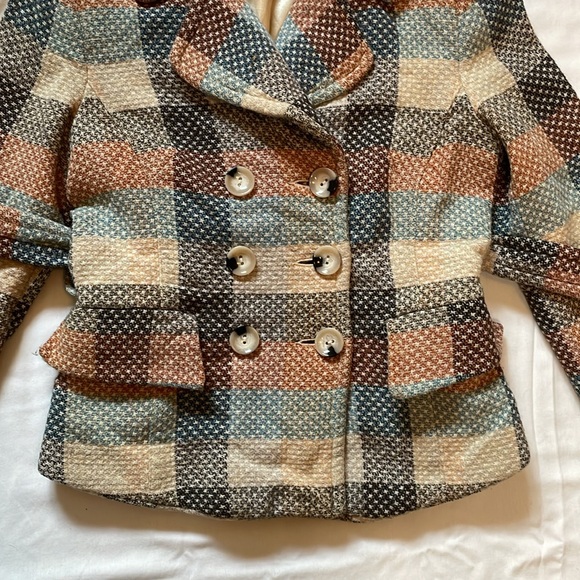 Coffeeshop Wool Plaid Pea Coat with Epaulettes - Picture 4 of 9